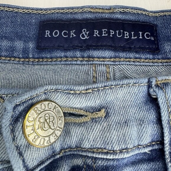 ROCK & REPUBLIC Y2K Berlin Jeans Womens 10 Light Blue Embroidered Pocket Distres - Picture 6 of 16